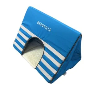 Bobby Deauville Plush Blue and White Striped Cat Bed